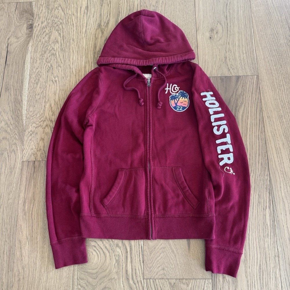 Vintage Hollister Zip Up Hoodie Womens Medium Red Spell Out Surf Retro Y2K 00s
